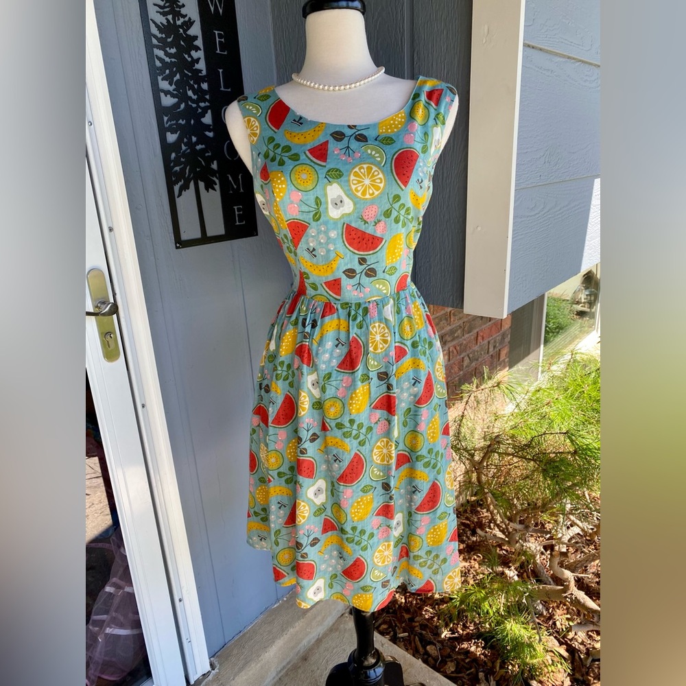 NWT BLUE SUMMER FRUIT DRESS by TULIP B CLOTHING.